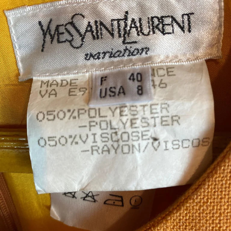 Robe Yves Saint Laurent manches bouffantes jaune orangé