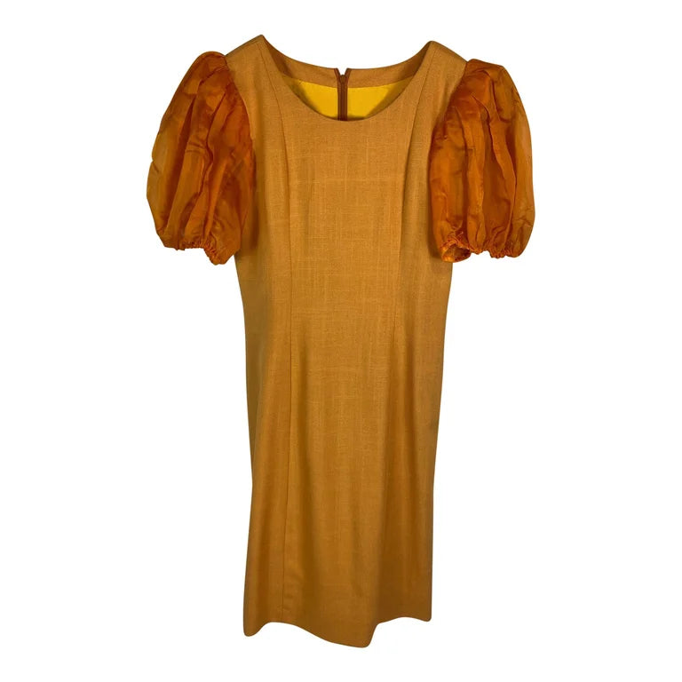 Robe Yves Saint Laurent manches bouffantes jaune orangé